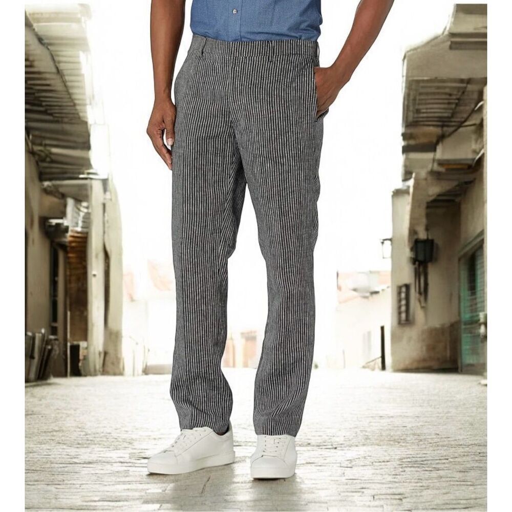 Cubavera Men's 40 x 32 Mini Stripe Linen Pant‎ Summer Vacation Trousers